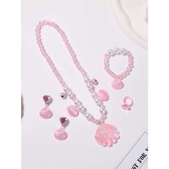 💗 5PCS Barbie Costume Cosplay Movie Halloween Pink Sea Shell Jewelry Set NEW - Picture 2 of 7